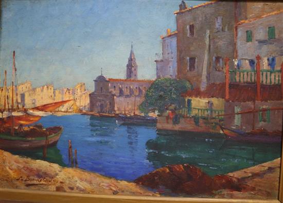 S. Brunel..., oil on panel, Venetian canal scene, signed, 37 x 54cm